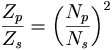 \frac{Z_p}{Z_s} = \left(\frac{N_p}{N_s}\right)^2